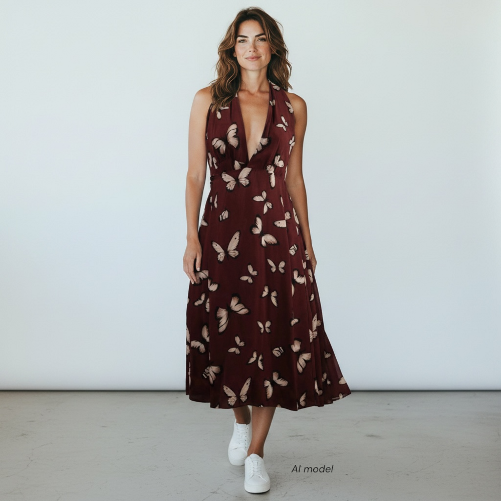 Reformation Dress Womens XS Maroon Mariposa Johnson Halter Butterfly Made USA